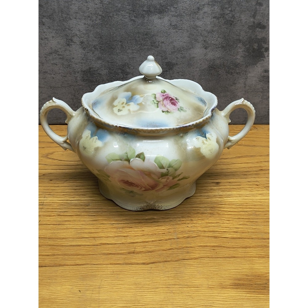 ANTIQUE GERMAN PORCELAIN LIDDED SUGAR JAR